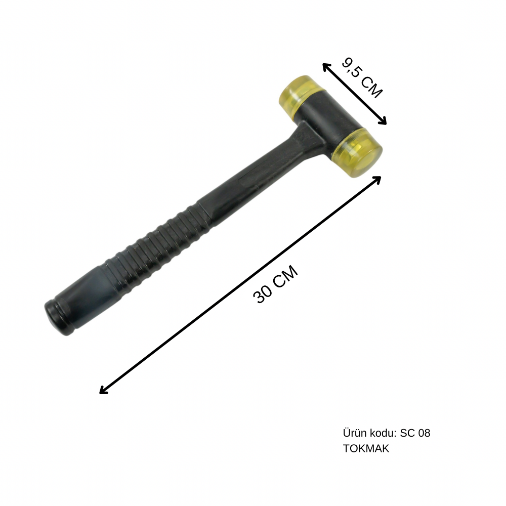 30 cm Kauçuk Saplı Boyasız Göçük Düzeltme Tokmağı, PDR Tokmak