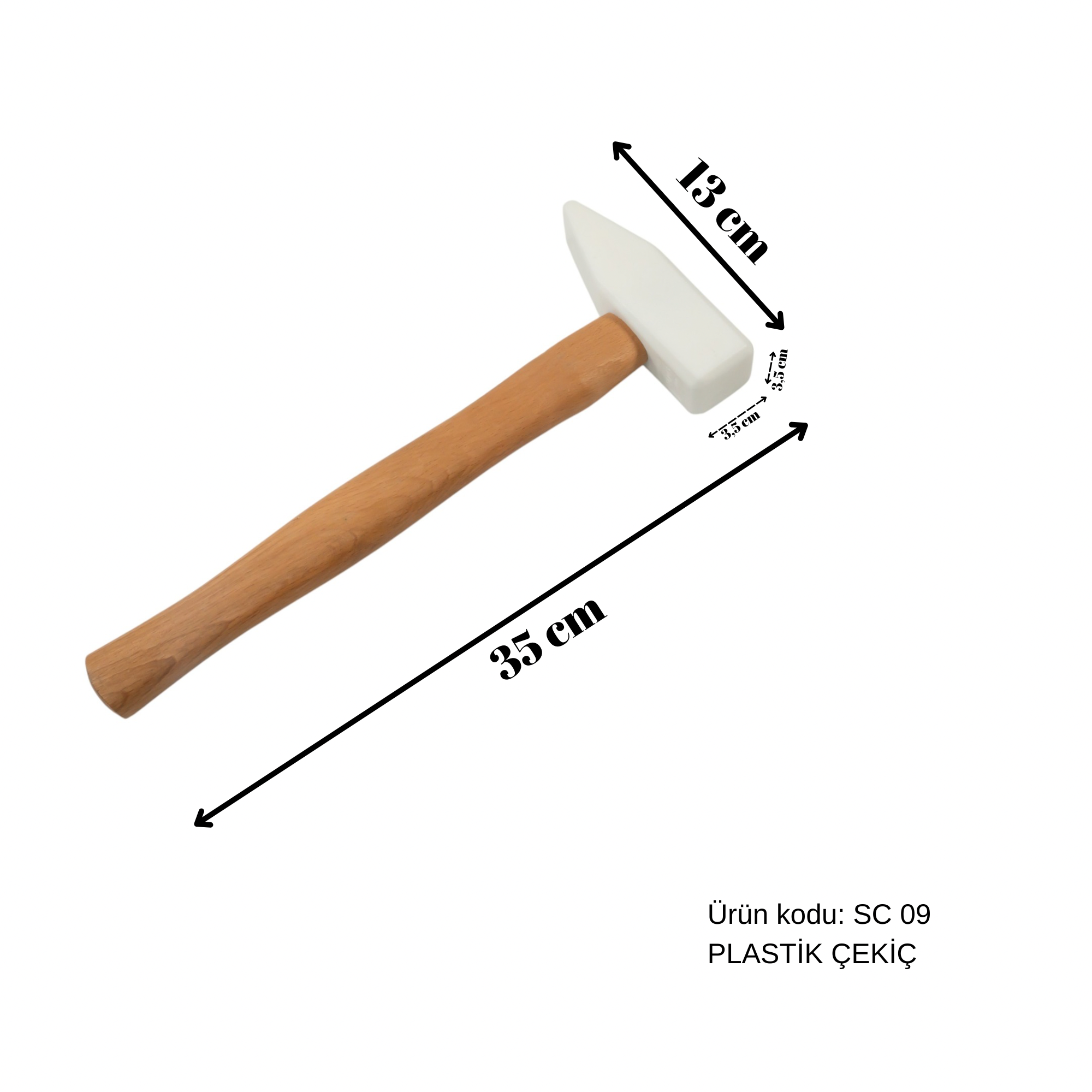 35 cm Tahta Saplı Plastik Çekiç, Boyasız Göçük Düzeltme Çekici, PDR Çekiç
