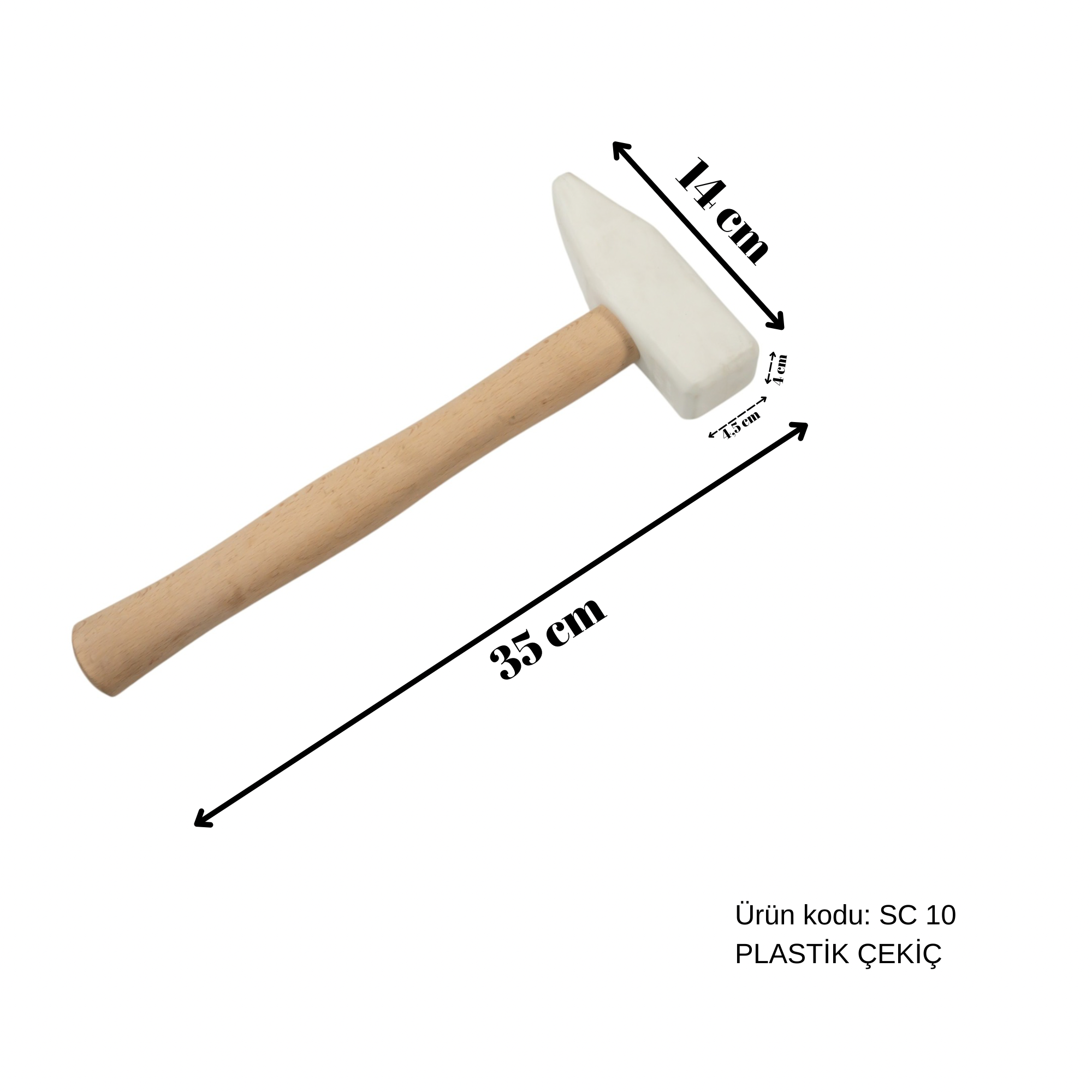 35 cm Büyük Başlıklı Tahta Saplı Plastik Çekiç, Boyasız Göçük Düzeltme Çekici, PDR Çekiç