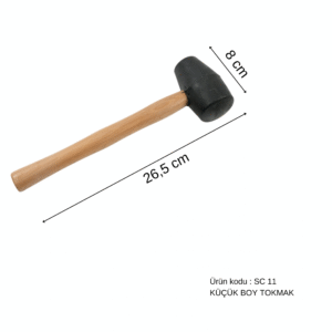 26,5 cm Tahta Saplı Kauçuk Başlıklı Küçük Boy Tokmak, Boyasız Göçük Düzeltme Tokmağı, PDR Tokmak
